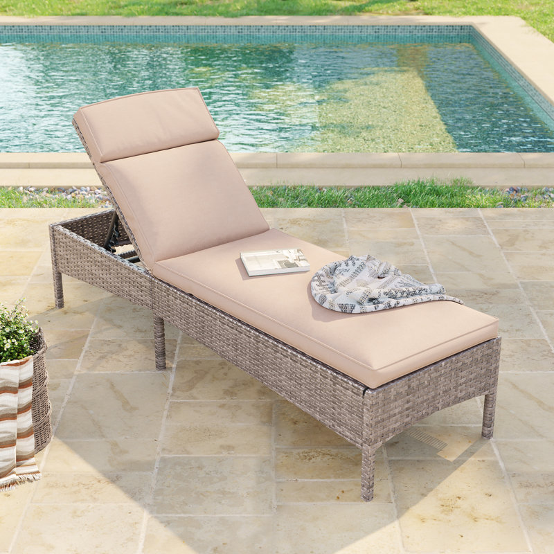 Eban Outdoor Wicker Long Chaise Lounge with Cushion, Sand
