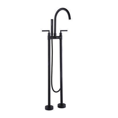 46" H Floor Mounted Bathroom Clawfoot Tub Faucet With Handshower And Rotatable Spout