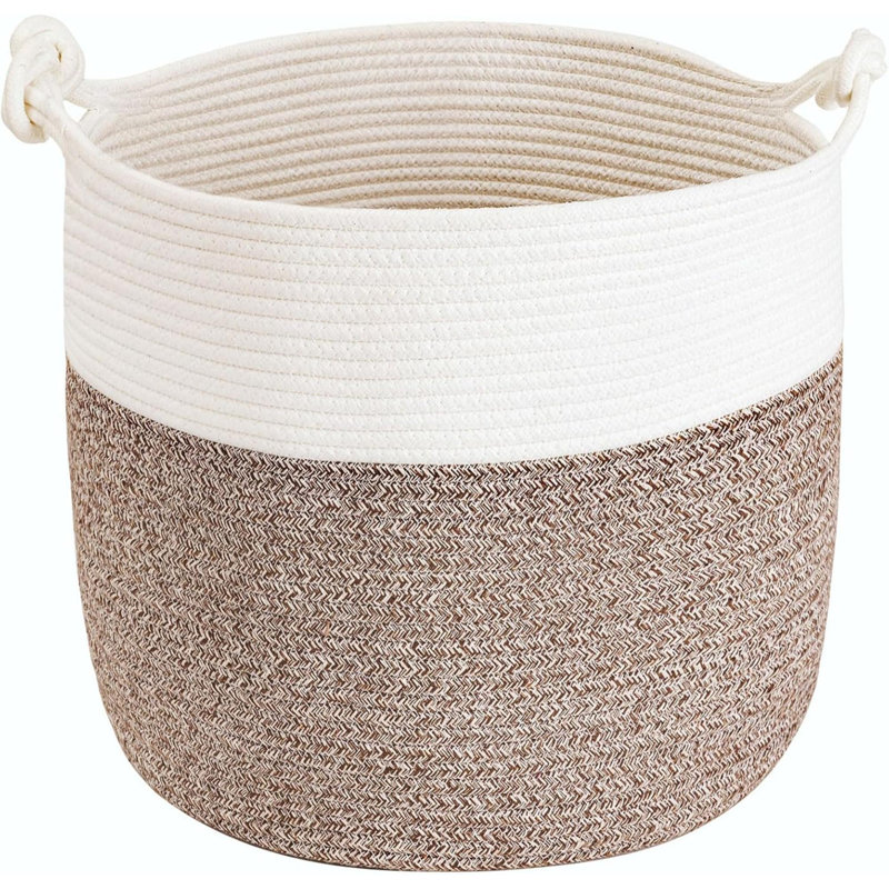 Laundry Basket with Handles, White/Brown