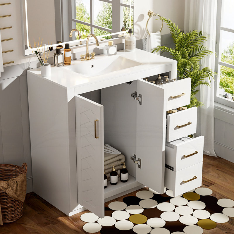 Meuble-lavabo 36 po avec lavabo en céramique, Blanc