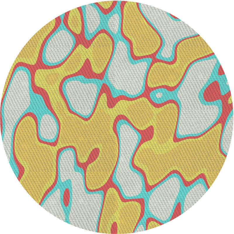 Jaune abstrait/Tapis décoratif vert, Rond 5 pi