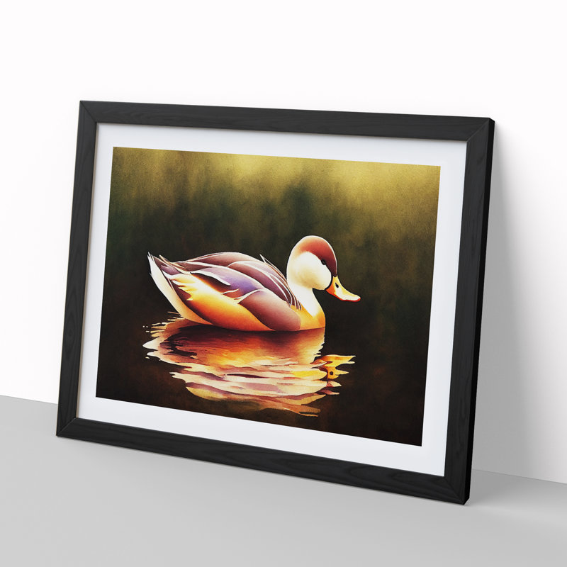 Watercolour Duck Vol.5 1 Piece Single Picture Frame Wall Art, 46cm H x 64cm W x 2cm D, Black