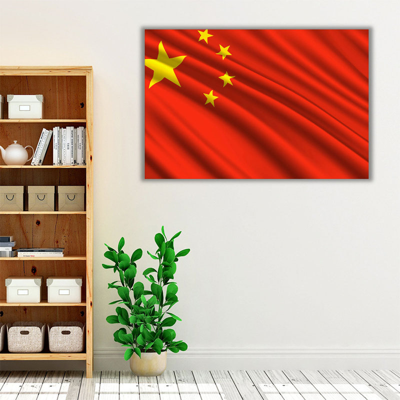 Drapeau de la Chine flottant - reproduction d'art sur toile, H 24 po x l 36 po