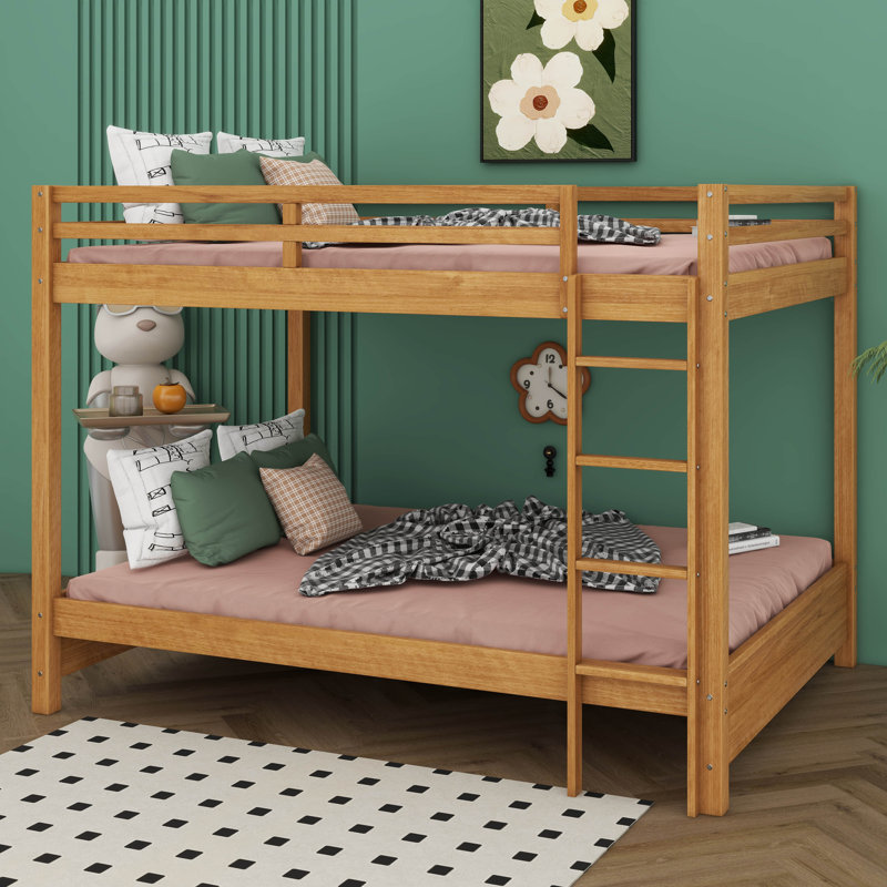 Lit superposé grand sur grand avec garde-corps et échelle encastrée, lit superposé en bois pour les adolescents et les adultes, aucun sommier nécessaire
