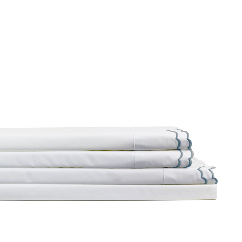 Ensemble de draps 100% coton 300 fils Bara, Ensemble de draps pour lit simple avec 1 taie d'or, Bleu marine / blanc
