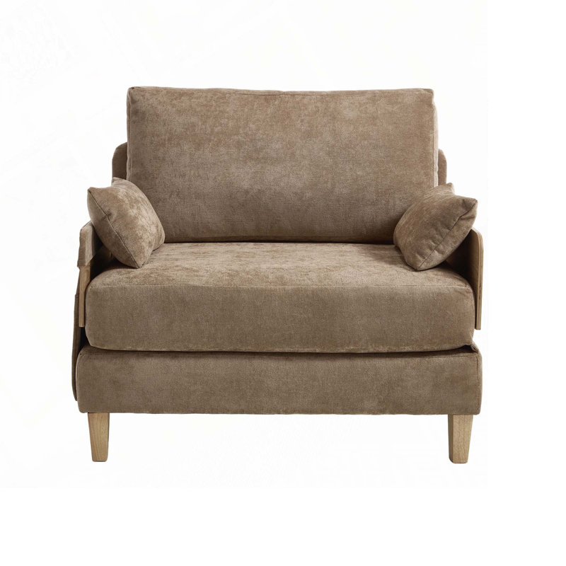 Chenille Upholstered Convertible Chair, Light Brown