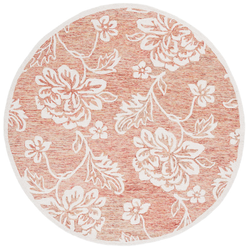 Amaure 757 Hand Tufted Wool/Cotton Floral Indoor Use Only Rug in Rust/Ivory, Round 6'