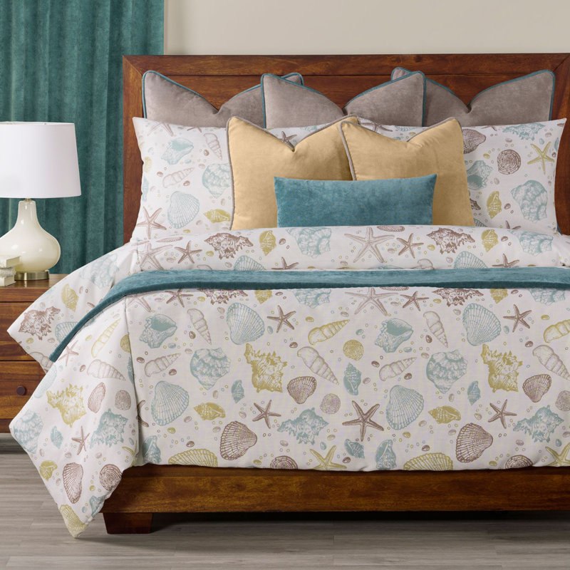 Seashell Coastal Print Duvet Cover Set, Twin Duvet Cover + 1 Standard Sham