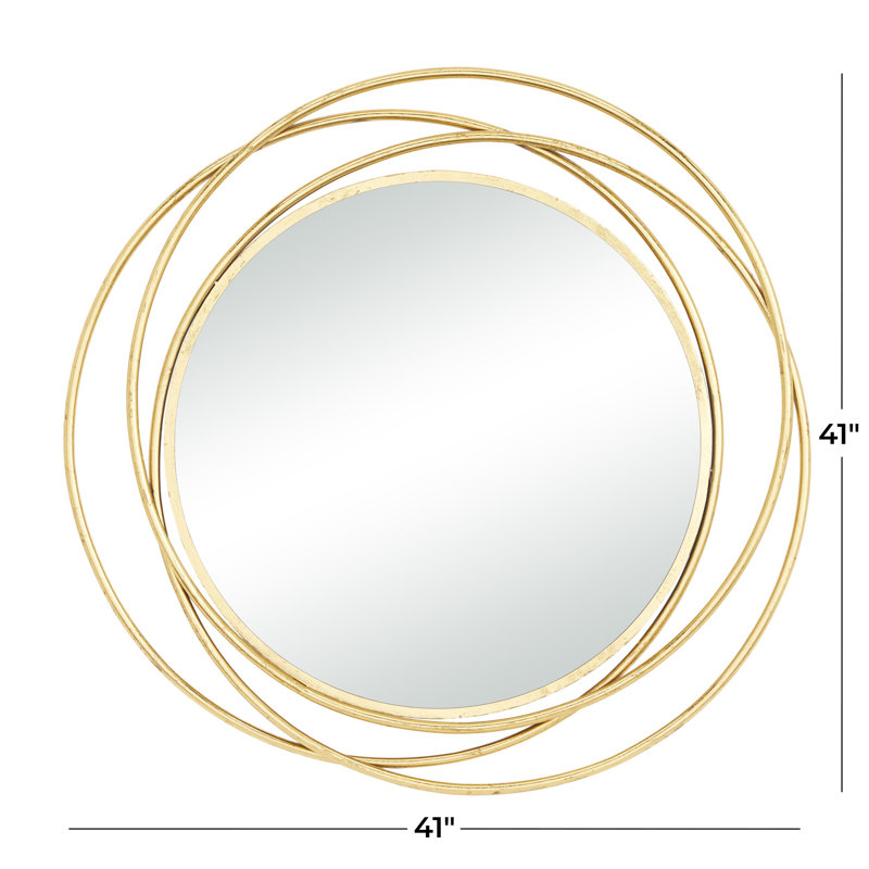 Metal Round Wall Mirror with Overlapping Circles, Gold