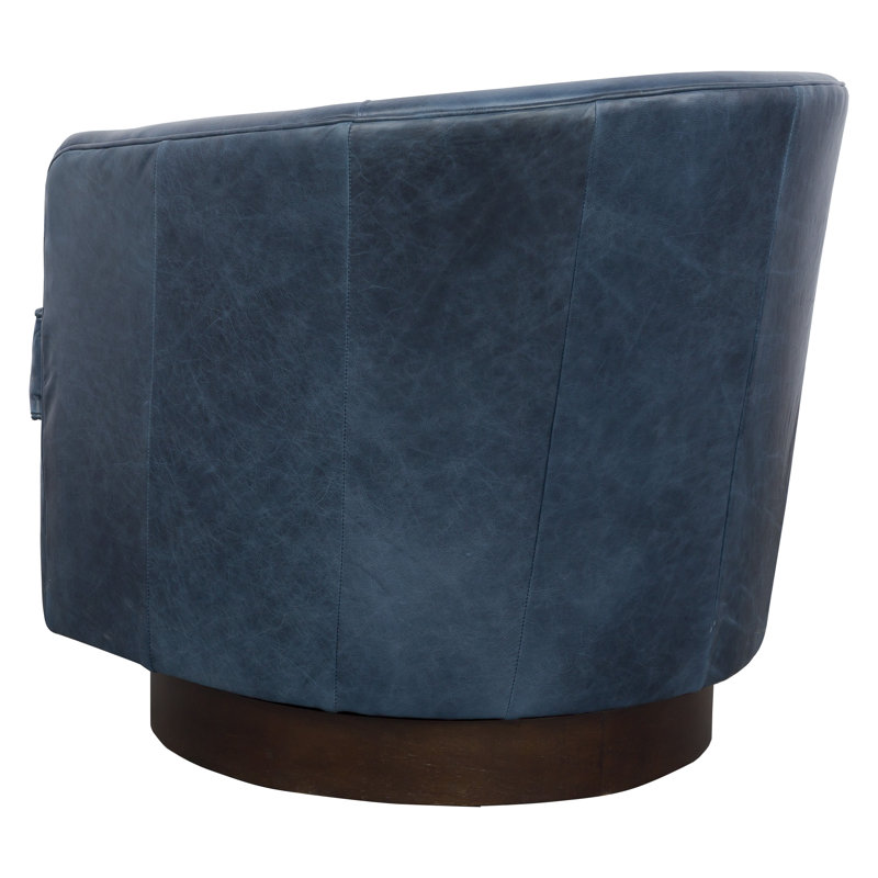 Tipsy Genuine Leather Swivel Barrel Chair, Walnut, Brown Genuine Leather