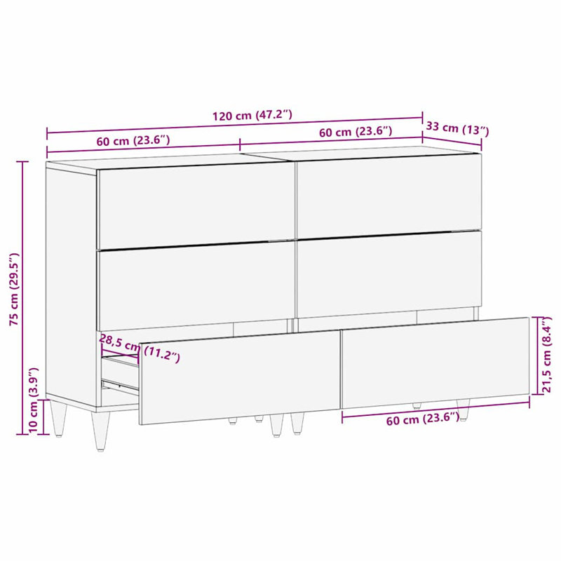 60cm Solid Wood Sideboard