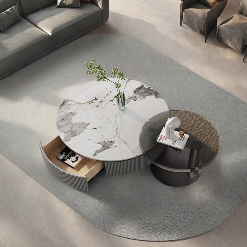 Table ronde légère et luxueuse, Noir / blanc / transparent, H 13,8 po x L 35,4 po x l 35,4 po
