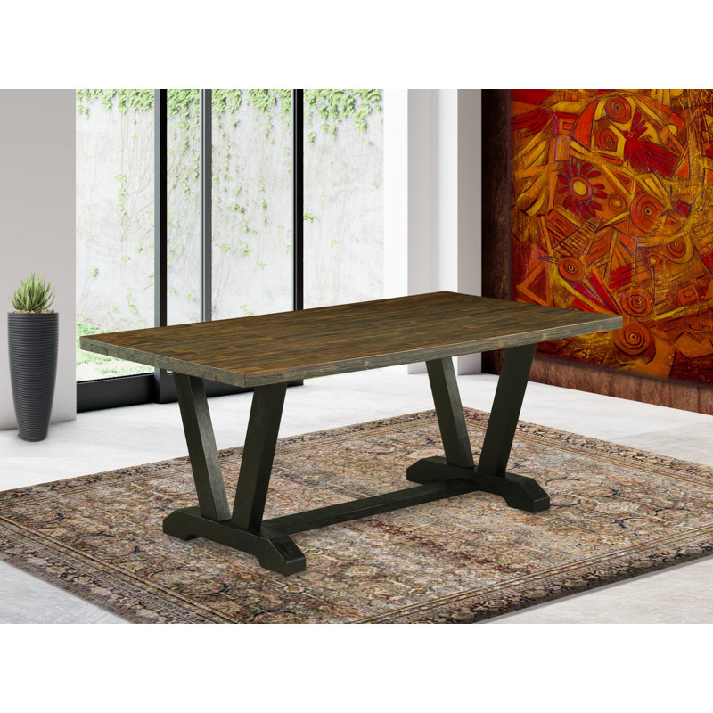 Table de salle à manger V-Style Modern - plateau de cuisine rectangulaire avec pieds élégants, Blanc lin, Noir