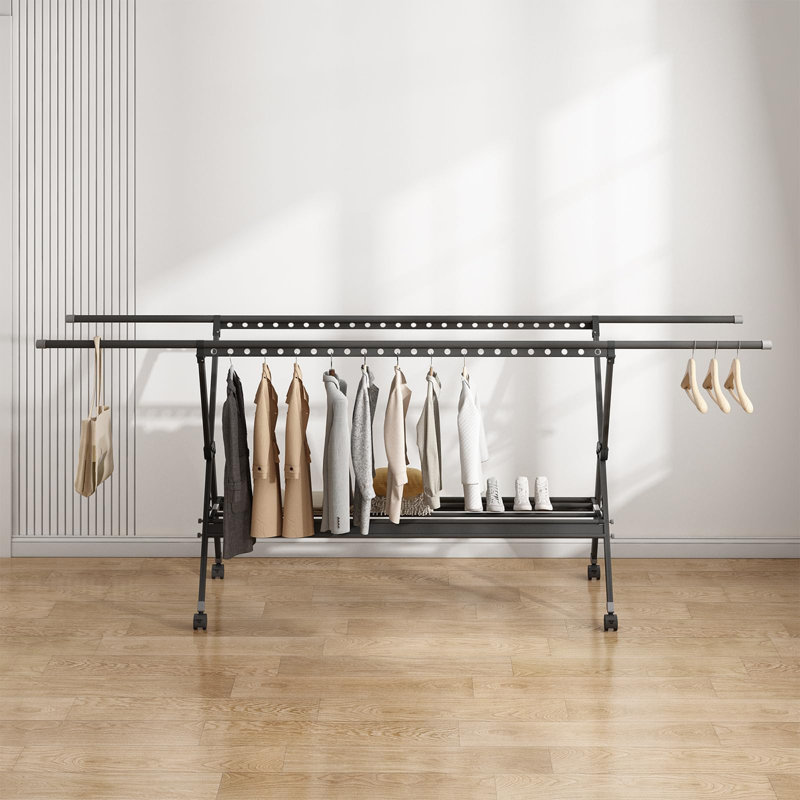 Clothing Folding Aluminum Alloy Laundry Drying Racks, Black