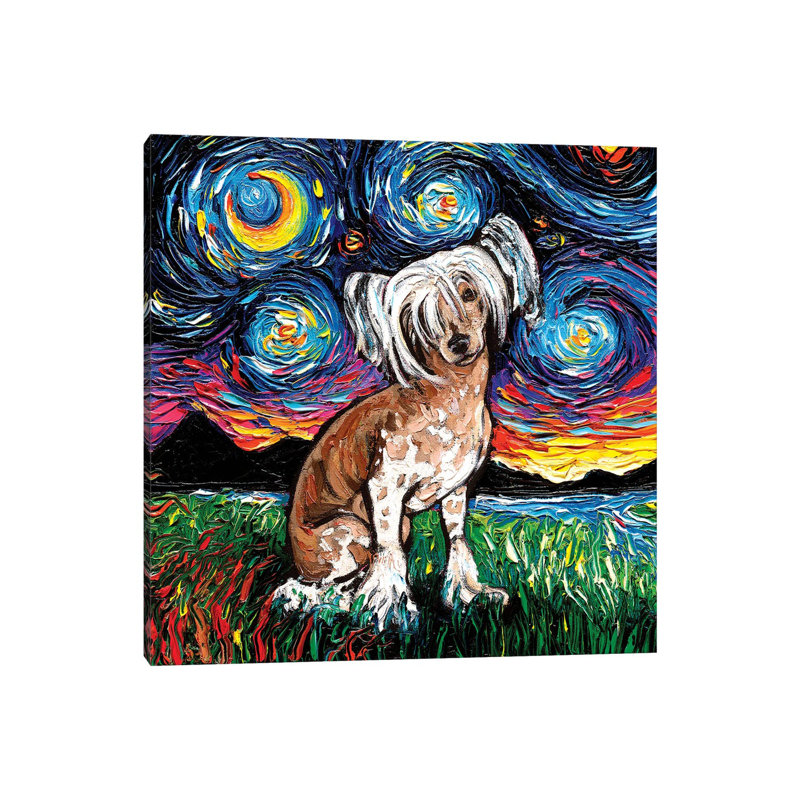 Chinese Crested Night by Aja Trier - Wrapped Canvas Gallery-Wrapped Canvas Giclée, 30.48 cm H x 30.48 cm W