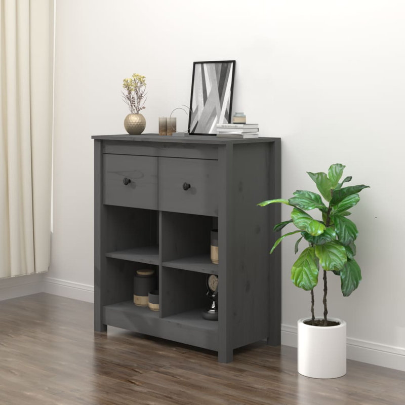 Jarelly 70 Cm Wide 2 Drawer Pine Solid Wood Sideboard, Grey