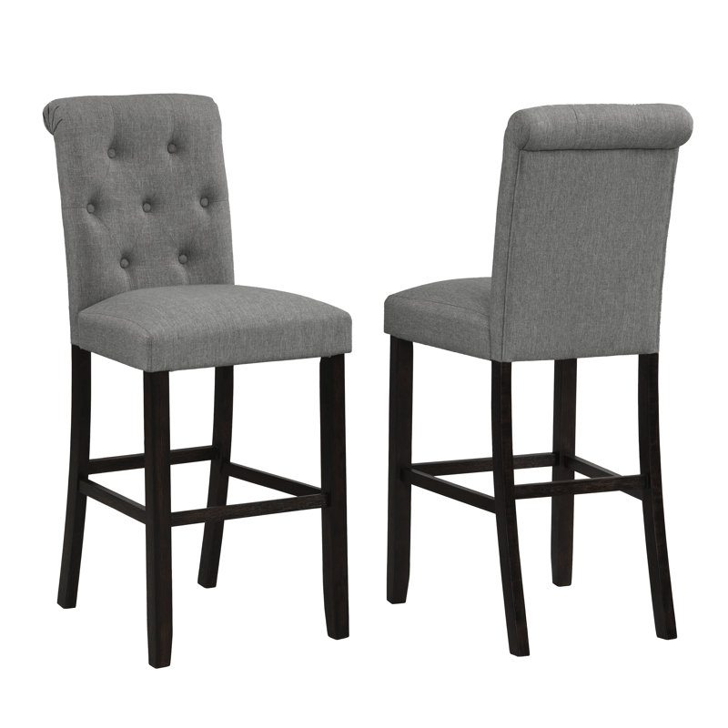 Leviton Solid Wood Tufted Asons Barstool, Set Of 2, Gray