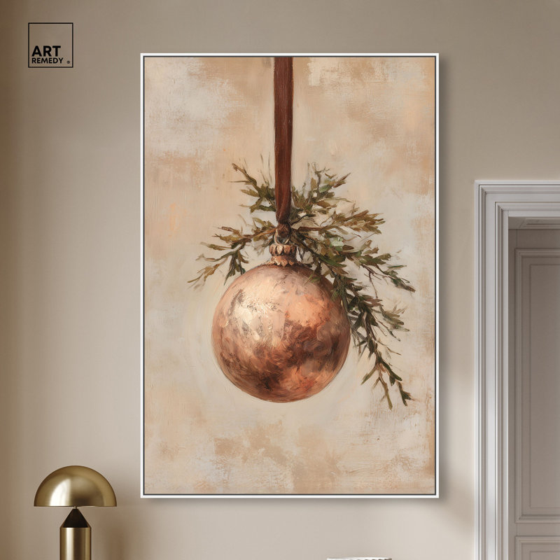 Décoration de Noël en bronze à motif de babioles bronze par Art Remedy, cadre blanc, 36 x 54, H 55 po x l 37 po, Cadre blanc