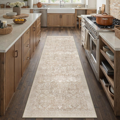 Ruby Machine Washable Vintage Area Rug With Non-Slip Backing