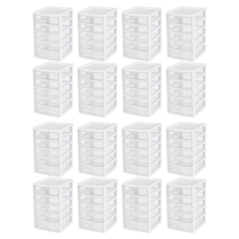 Petit système de bac de rangement en plastique 5 tiroirs Sterilite Clearview