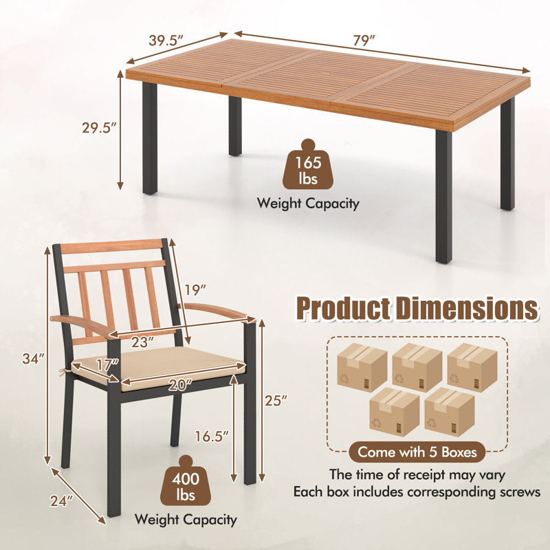 Ensemble de chaises de salle à manger 9 pièces pour terrasse, 79 po L Table de salle à manger avec trou pour parasol