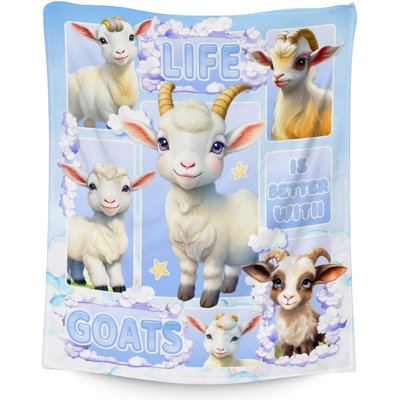 Goat Blanket for Girls - 80x60 Inches Throw Size - Soft Fuzzy Plush Throws Gift - Blue Funny Blanket for Bed, Couch, Sofa