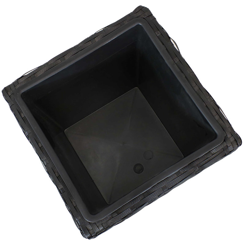 Assorted Square Black Polyrattan Outdoor Basket Planter with Liner 3-Count