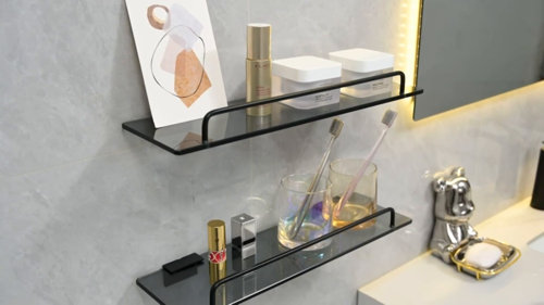 Bathroom Glass Shelf Shower Shelf Wall Mount Glass Square Shampoo