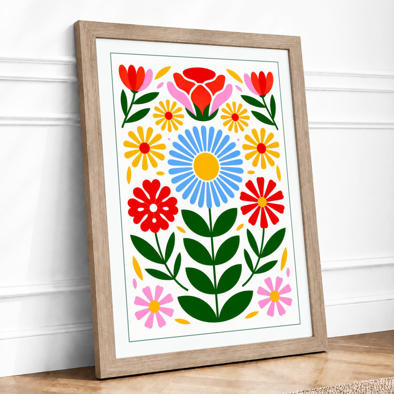 Floral Folk Garden Botanical - Framed Print, Oak, A4 - 29.7 x 21.0 cm