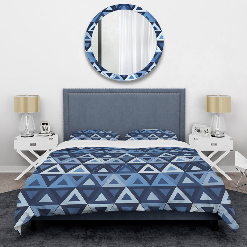 Blue White Modern Triangles I - Ensemble de housse de couette moderne, Housse de couette très grand et 2 très grandes t
