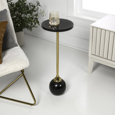 Fess 26" Modern Glam Metal/Resin Mosaic Pedestal Drink Table