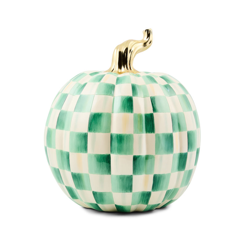 Violet Check Cascade Floral Pumpkin, Light Green, 15" H x 10" W x 10" D