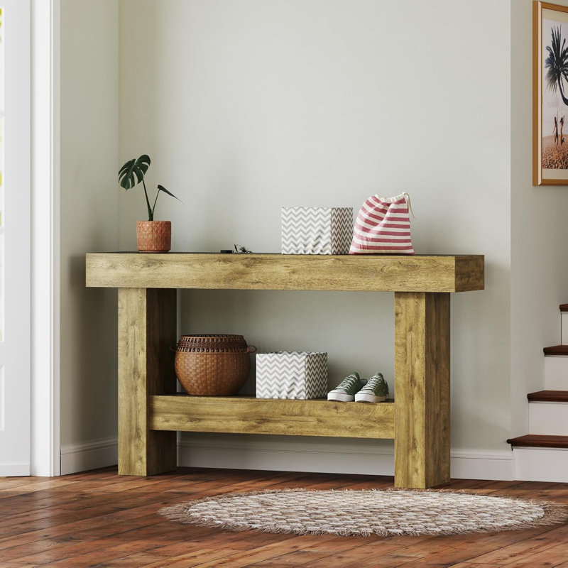 55-Inch Farmhouse Console Table,Wooden Rectangular Sofa Table Behind The Couch,Industrial Entryway Table With Storage For Living Room,Entrance,Hallway