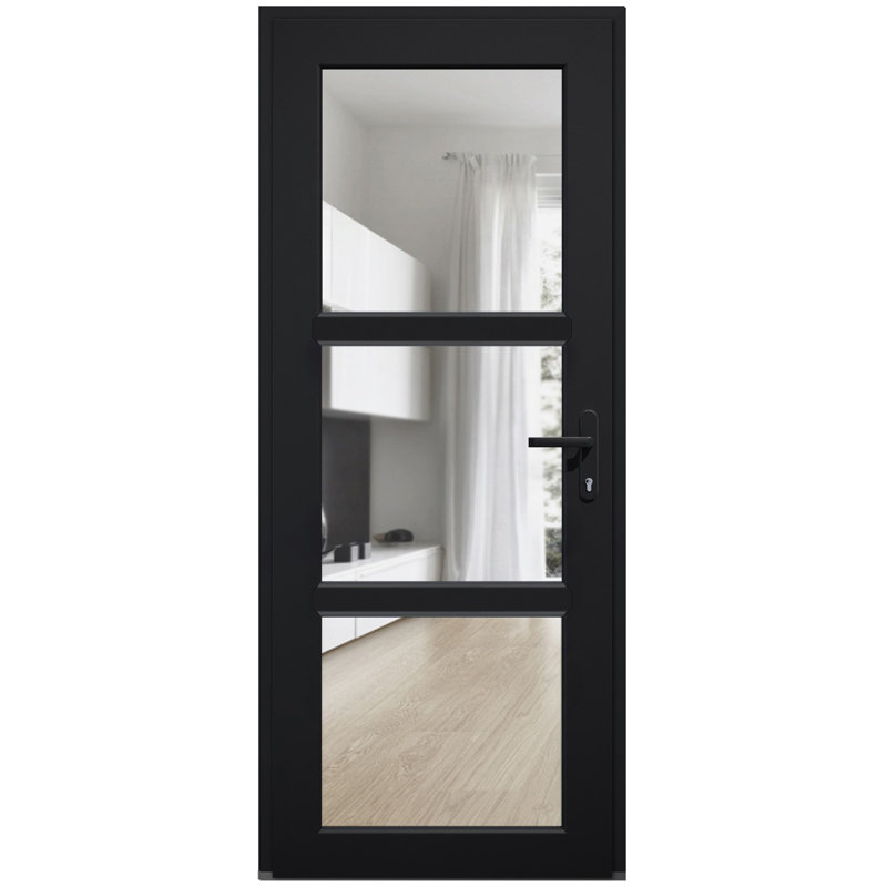 Façade extérieure pré-suspendue Porte en fibre de verre transparent transparent / Manux 8555 Verre transparent noir mat / Bureau Portes d'entrée commerciales et résidentielles Garage de garage-l 36 po x H 80 po -Ins droite