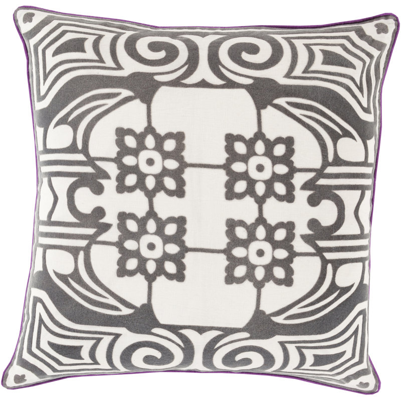 Eleonore Medallions Pillow Cover, 18" x 18", Charcoal/Bright Purple