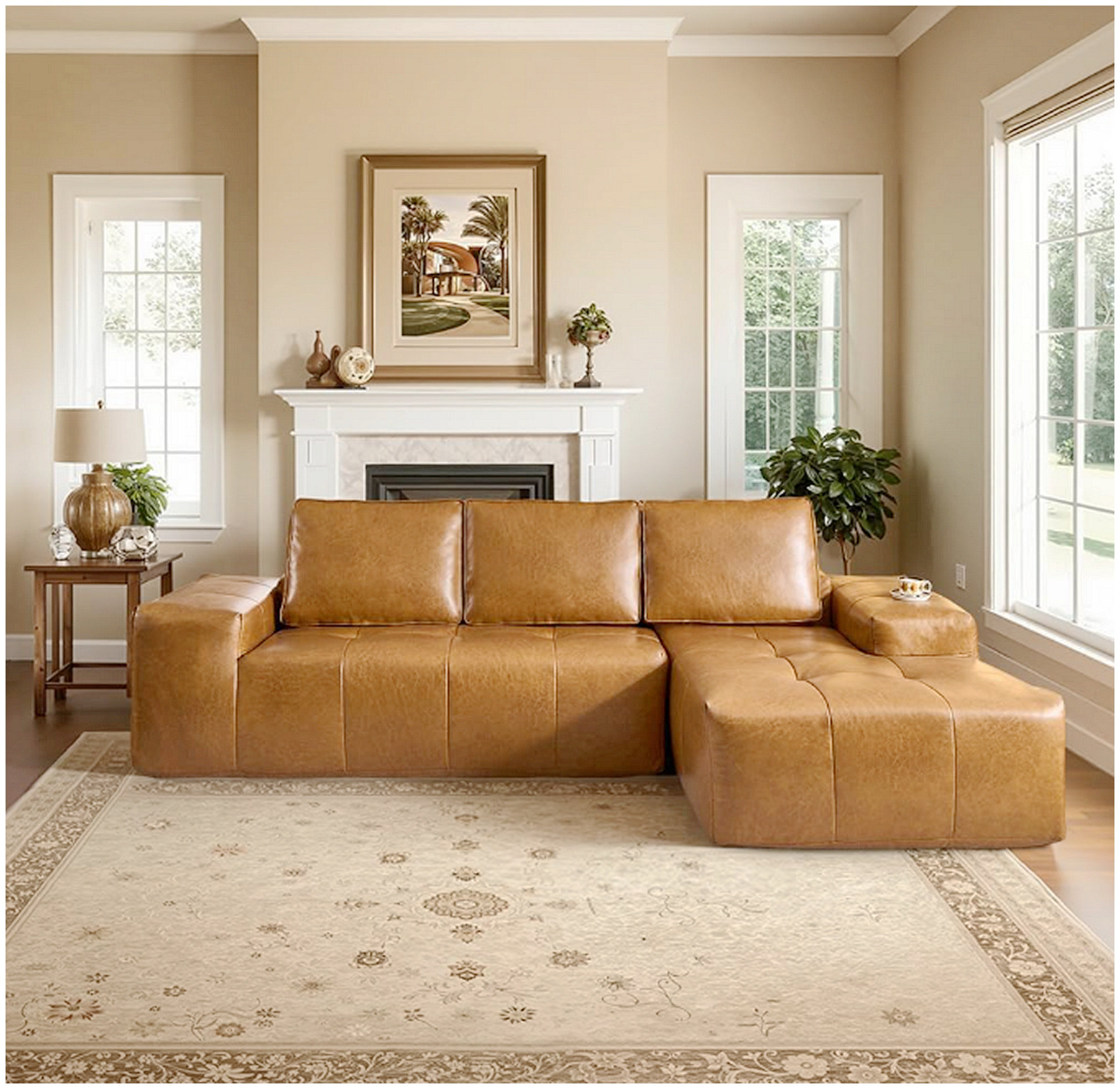 Latitude Run® Boneless Couches for Living Room, Brown Faux Leather