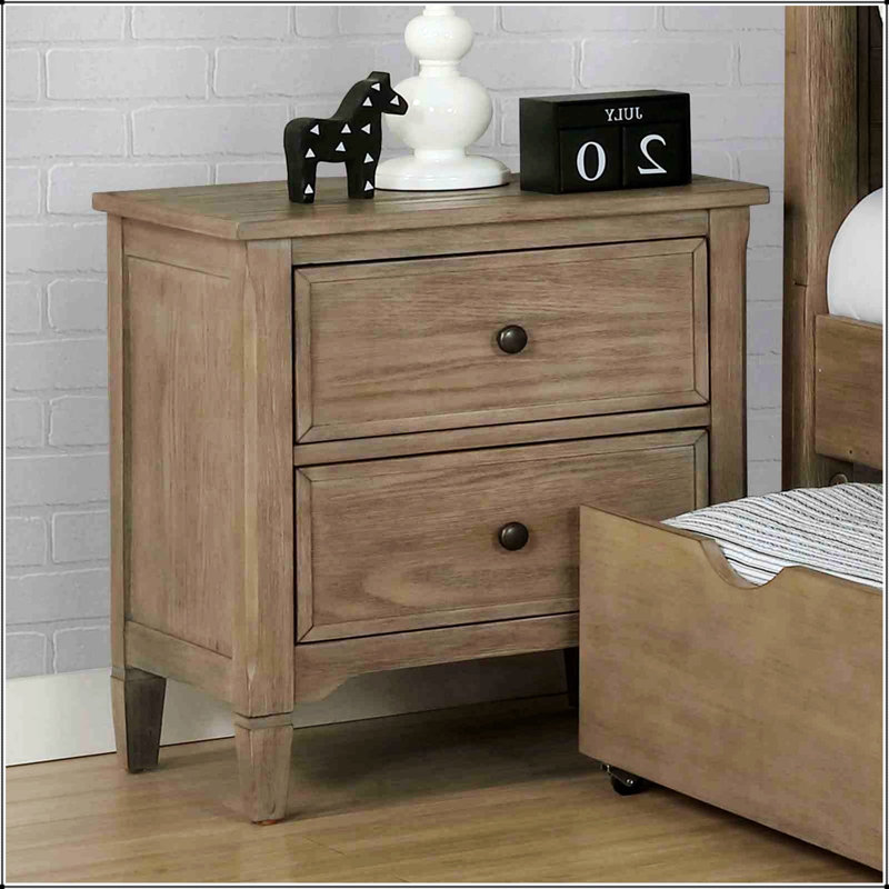 Table de chevet élégante avec tiroirs spacieux et poignées rondes, parfaite pour les chambres à coucher modernes