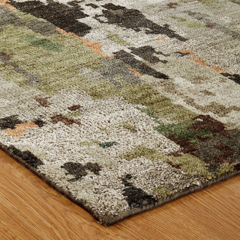 Tapis noué à la main Jaiden Woodland Mist, Rectangulaire 3 pi x 5 pi