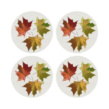 Autumn Leaves Vegan Leather Round Pebble Placemat