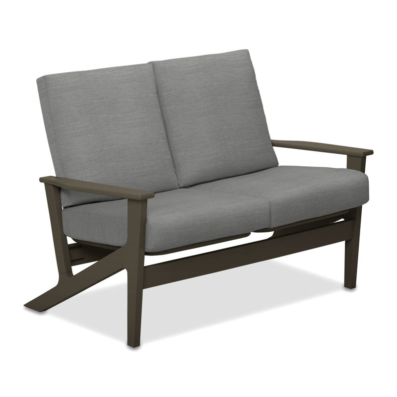 Causeuse avec coussins Chrisa, Toile granit Sunbrella®, Bois de plage