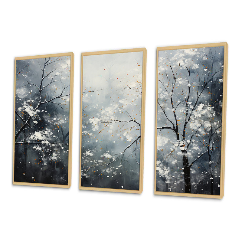 Ensemble de salon Winter Wall Minimal Landscape - Snow Wall Art, Cadre naturel flottant, H 32 po x l 48 po x P 1 po