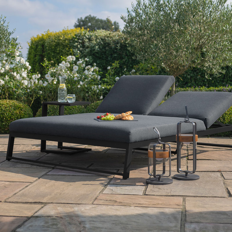 Dalery 208cm Long Reclining Double Chaise with Cushions, Black, Light Brown