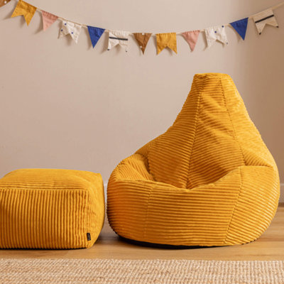 Bean Bag Bazaar Kids Dalton Corduroy Recliner Bean Bag and Square Footstool