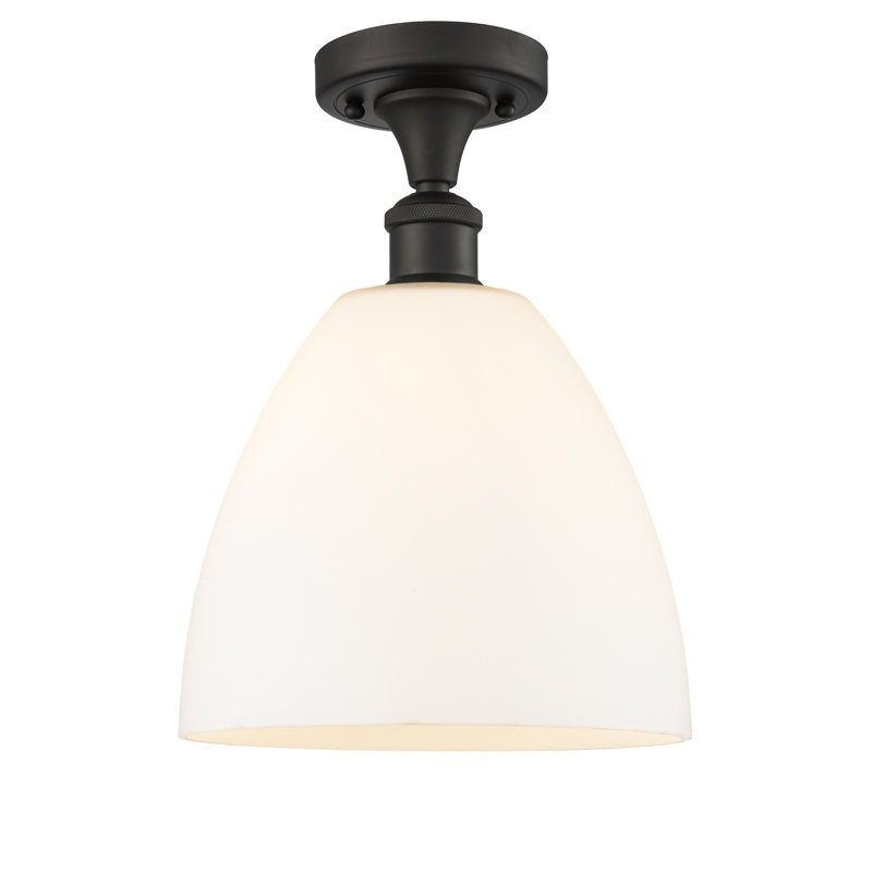 Yenesis Glass Semi Flush Mount, Matte White, 13.25" H x 9" W x 9" D, Oil Rubbed Bronze