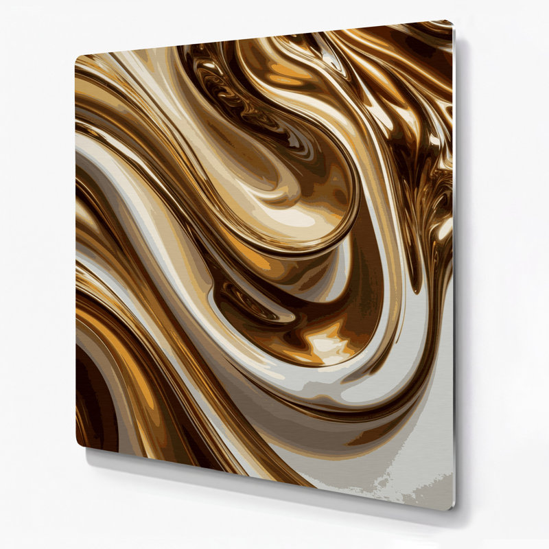 Abstrait fluide, art mural en métal beige 98, H 16 po x l 16 po