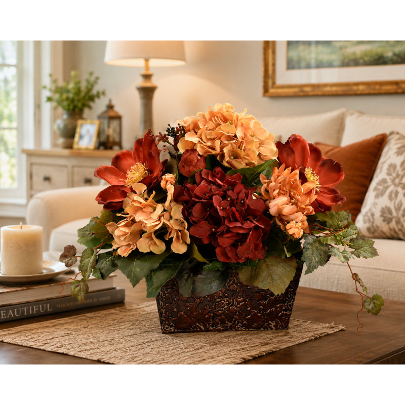 Faux Silk Hydrangea Arrangement in Planter