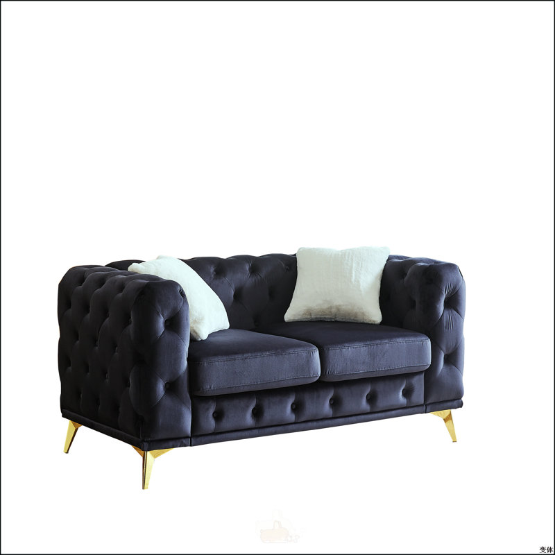 Canapé en velours de luxe 61,25 pouces, H 30,25 po x l 61,25 po x P 32,75 po, Noir
