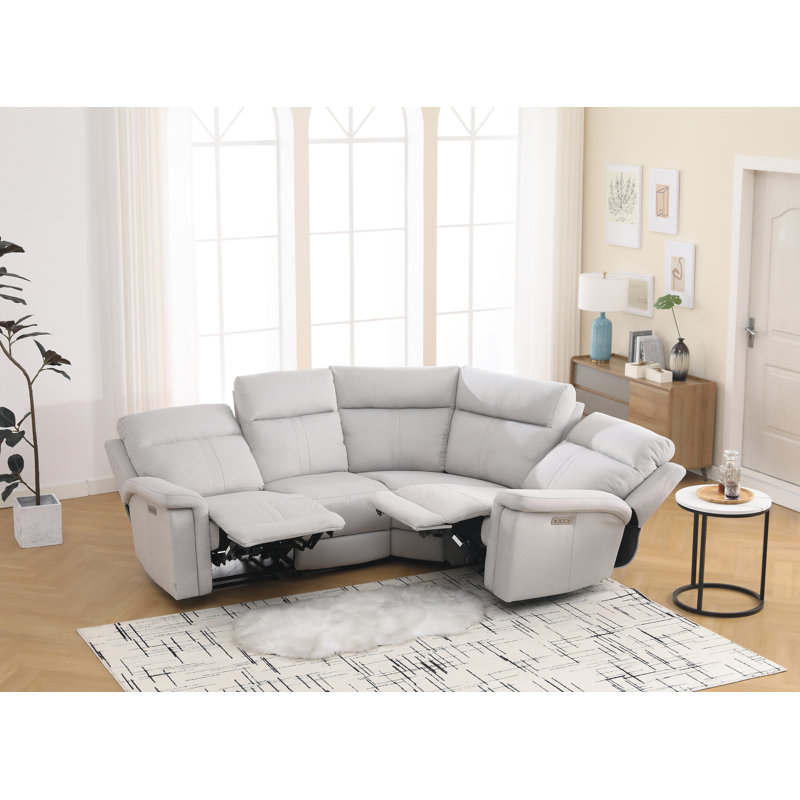 Canapé modulaire inclinable électrique avec dossier lombaire 4 pièces Jonestown, Mélange de polyester argent
