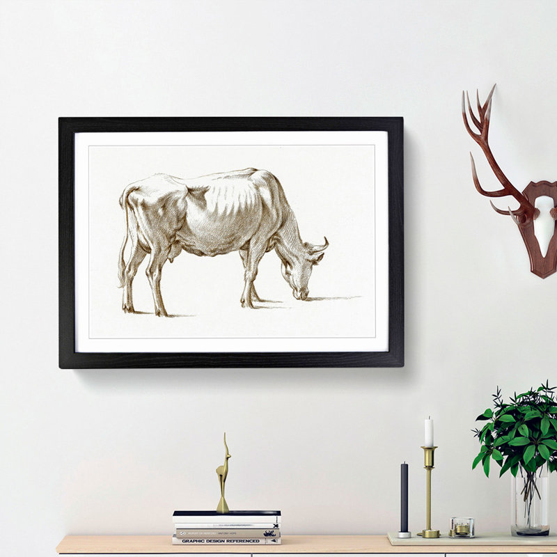 Study of a Cow by Jean Bernard - Picture Frame Drawing Print, Black Framed, 27cm H x 36cm W x 2cm D