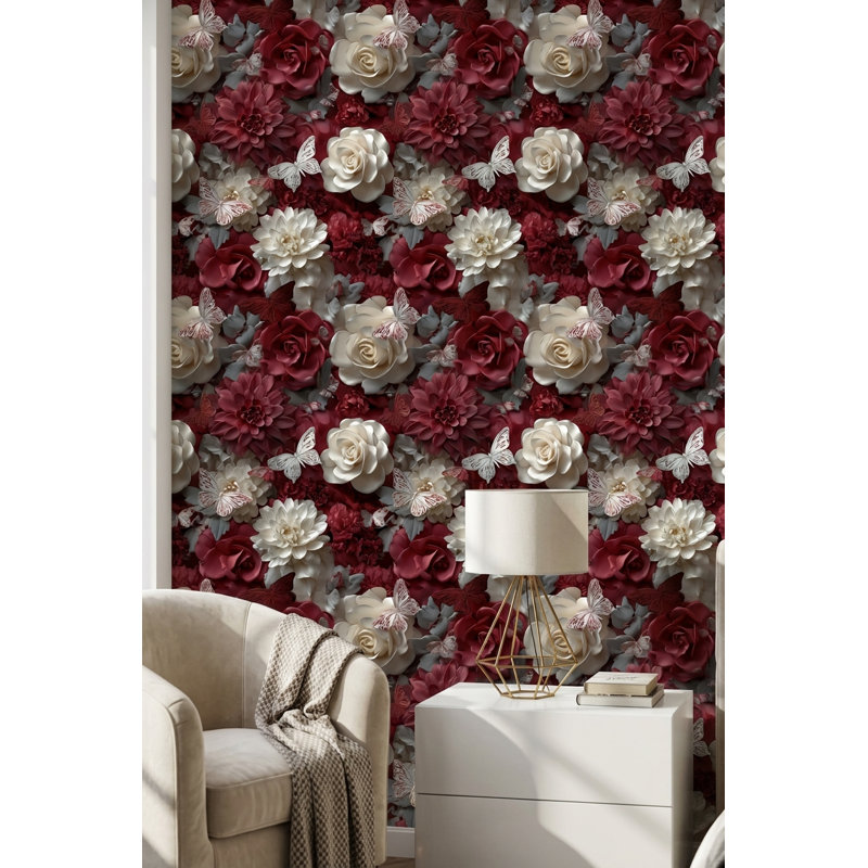 Papier peint floral avec papillons et décoration murale moderne